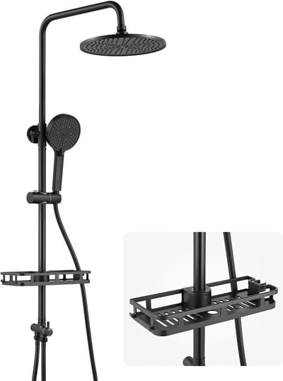 Auralum Max Douchesysteem met Handdouche 4 Standen - Luxe Regendouche set zonder Kraan - Regendouchekop - Inclusief PVC Slang - Mat Zwart