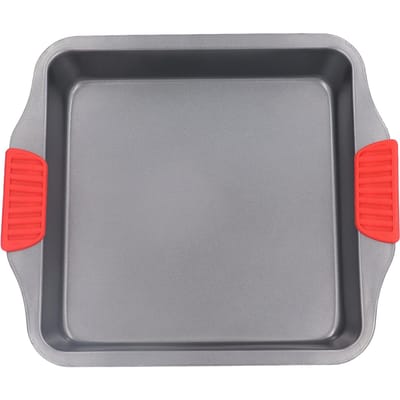 Bakplaat Dubbele Rode Siliconen Handgreep Anti-aanbaklaag Koolstofstaal Vaatwasserbestendig Verdiept L(for 6.5-9kg) gray