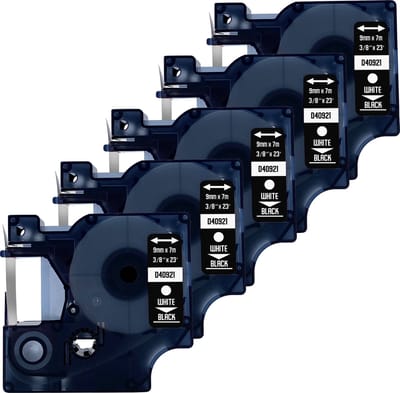 DULA Dymo D1 40921 - S0720750 - Compatible label tape - 5 lettertapes - Wit op Zwart - 9mm x 7m