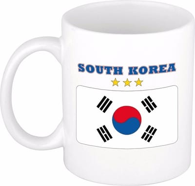 Bellatio Decorations koffie mok - Zuid Korea - vlag print - 300 ml - wit - keramiek - Supporters fan artikelen - Landen beker