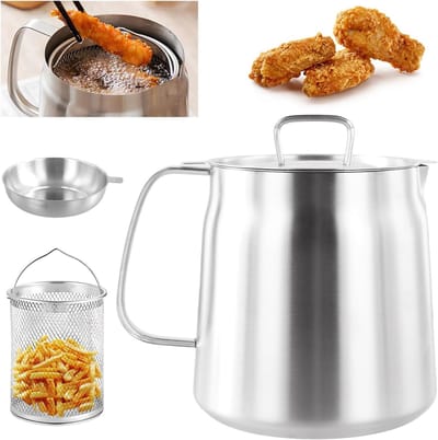 Roestvrijstalen vetcontainer van 2 liter met fijne filter en deksel, ideaal voor het scheiden en opslaan van olie, perfect voor koken en frituren