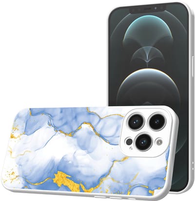 Smartphonica Telefoonhoesje Geschikt voor iPhone 12 Pro Max met Lichtblauw Goud Marmer opdruk - TPU Back Cover Case Lightblue Gold Marble Design - Wit geschikt voor iPhone 12 Pro Max