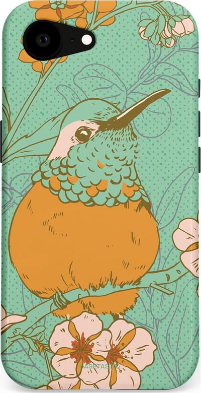 Casetastic hoesje geschikt voor Apple iPhone 16e / Apple iPhone 17e - MagSafe - Dubbellaagse bescherming - Bloesem Kolibrie - Fashion Case - Mintgroen Okergeel Zand