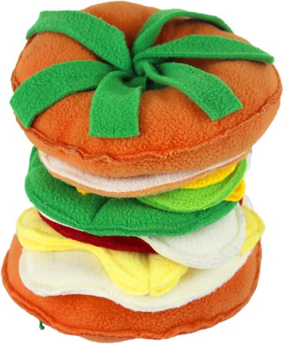Hondenspeeltjes Hamburger - Kauwspeelgoed Pluche - Tegen Verveling - Zachte Pluche Vorm - 20x15x10 cm - Kleurrijk
