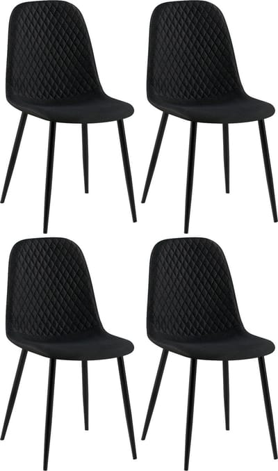 CLP Giverny Set van 4 eetkamerstoelen - zonder armleuning - zwart Stof