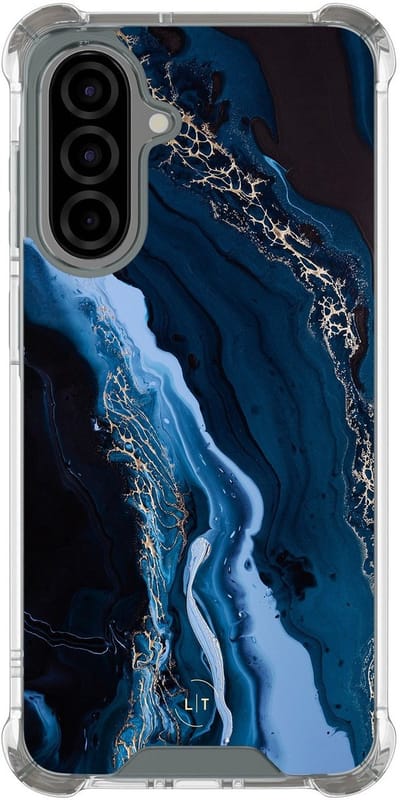 Shockproof hoesje - Geschikt voor Samsung Galaxy A36 - Marmer lagoon blauw - Extra sterke case - TPU/polycarbonaat - Marmer - Blauw, Transparant