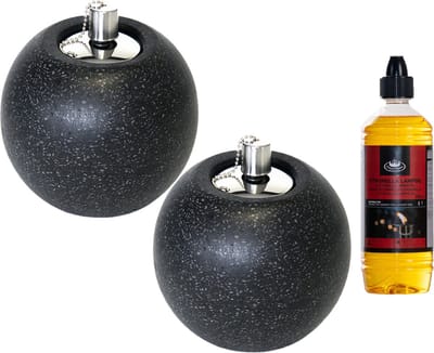 Tuimeltoorts/olielamp - zwart - 2x - met bio citronella lampenolie - citrusgeur