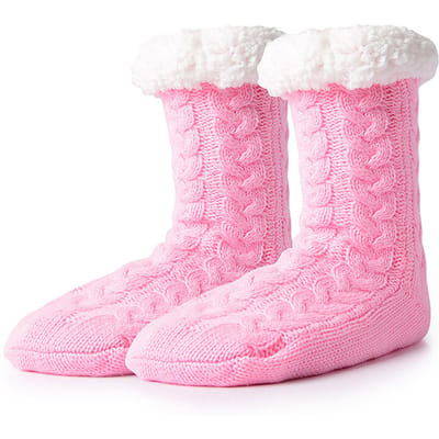 Chaussettes en peluche pour femmes, épaisses, chaudes, antidérapantes, respirantes, douces, pour la maison, automne et hiver rose