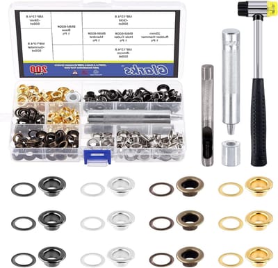 202 Pcs 8MM Metalen Versterkte Grommets met Punch en Hamer voor Canvas, Tarp en Kledingstukken