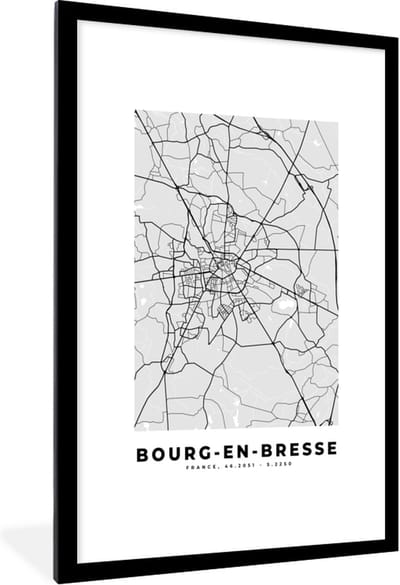 Fotolijst incl. Poster - Bourg-en-Bresse – Plattegrond – Frankrijk – Kaart – Stadskaart - 80x120 cm - Posterlijst