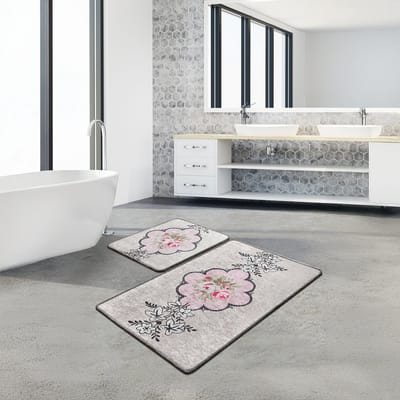 Bosdela Rosas 2-delige Wasbare, zachte en comfortabele badmatten - toiletmatten - ideaal voor de badkamer en het toilet 60x100 + 50x60 cm