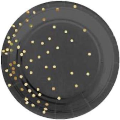 Kartonnen Bordjes zwart met stippen 18cm 10st - Wegwerp borden - Feest/verjaardag/BBQ borden / Gebak bordjes maat