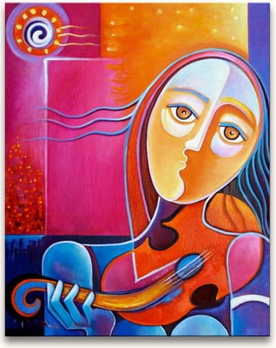Handgeschilderd schilderij Olieverf op Canvas - Pablo Picasso 'Josephine met Gitaar'