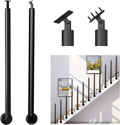 Trapleuningpaal - Zijmontage Baluster - Trap Veiligheid - 270° Verstelbaar - 75cm Hoog - Zwart