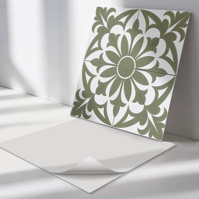 Wallfluent Vinyl Tegels - Bloemenpatroon met Bladeren Vinyl Wandtegels - 30 cm x 30 cm - Groente PVC Tegels - Set van 9 - Vierkant PVC Tegels - Texturen Plaktegels - Wand PVC Tegels - Plaktegels Keuken en Badkamer
