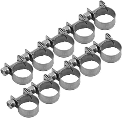 Verstelbare RVS Slangklemmen Set van 10, Geschikt voor Brandstofleidingen en Sanitair, 6mm-20mm Bereik