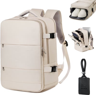 ADEL Handbagage Reistas 40x30x20 cm met Schoenenvak – Cabin Bagage Underseater – Geschikt voor alle Airlines – Rugzak Incl. Bagagelabel – Beige