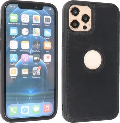 Giuliano - Leren Backcover - Telefoonhoesje - Voor iPhone 12 - iPhone 12 Pro - Zwart