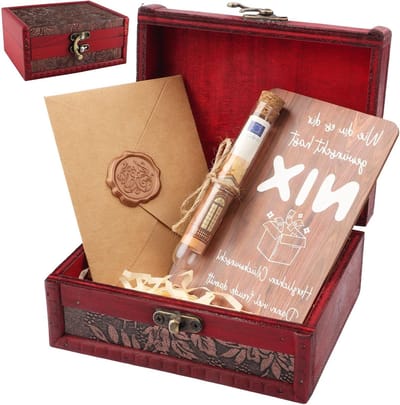 Niets Gift Schatkist van Hout met Houten Kaart en Enveloppen voor Geldgeschenken, Grappige Cadeau-ideeën voor Jubilea en Verjaardagen voor Mannen en Vrouwen