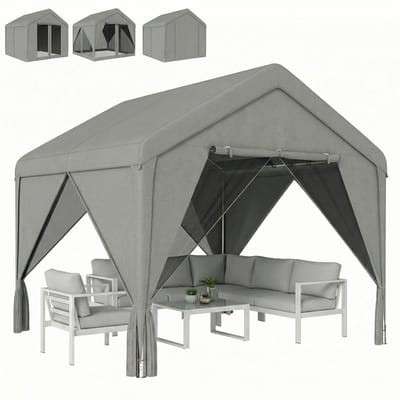Outsunny tuinpaviljoen - Gegalvaniseerd staal, polyester - 295 x 300 x 278 cm - Grijs
