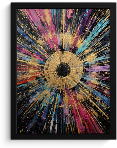 Poster in lijst - Fotolijst 30x40 cm - Posters - Explosie - Goud - Kleurrijk - Abstract - Posterlijst zwart - Decoratie - Wanddecoratie woonkamer - Muurdecoratie slaapkamer