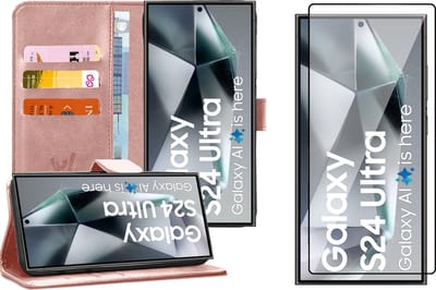 Hoesje geschikt voor Samsung Galaxy S24 Ultra - Screenprotector PET - Portemonnee Book Case Rosegoud