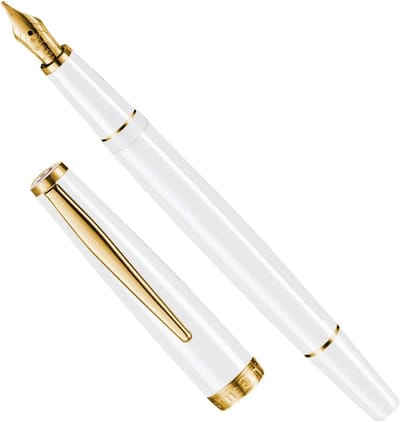 CLEO Classic wit +++ Cartridge/Converter Vulpen, 14 CARAT GOUD NIB (F) +++ vergulde ringen en clip +++ HAND GEMAAKT IN DUITSLAND