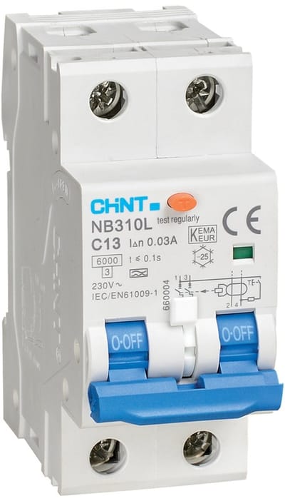 Chint aardlekautomaat 1-fase, 2-polig 16A B-kar 30mA 10kA type A (NB310L 2P B16) - 329955