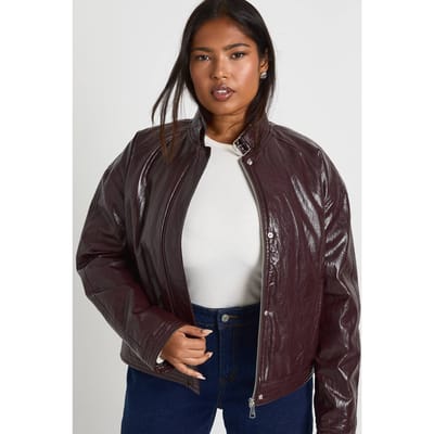 boohoo Dames Plus Kunstleren Oversized Jas | Bordeaux Rood | Maat: 44