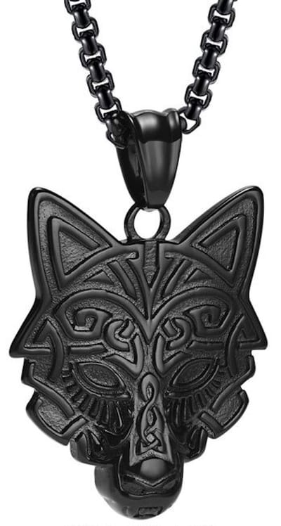 Wolf Heren Ketting met Hanger - Zwart - Staal - Kettingen - Papa Cadeau Voor Mannen - Vaderdag