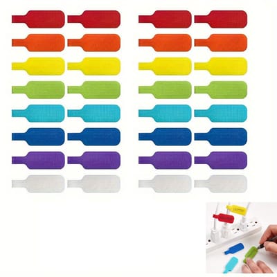 24-Stuks Kabelopslaglabels - Beschrijfbare kabellabels - Gemaakt van nylon en polyester - Formaat 4,5 * 2 cm - Herbruikbaar - Geschikt voor kabelidentificatie in computerruimtes en huishoudelijke draadclassificatie - Meerkleurig