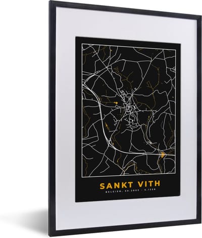 Fotolijst incl. Poster - Sankt Vith - Stadskaart - Kaart - Goud - Plattegrond - 30x40 cm - Posterlijst