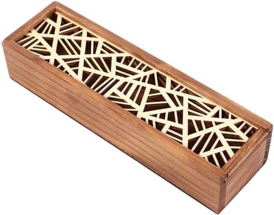 Houten Potlooddoos met Geometrisch Patroon, Leuke Organizer voor School, Kantoor en Thuis, 7.7 x 2.2 x 1.6 inch