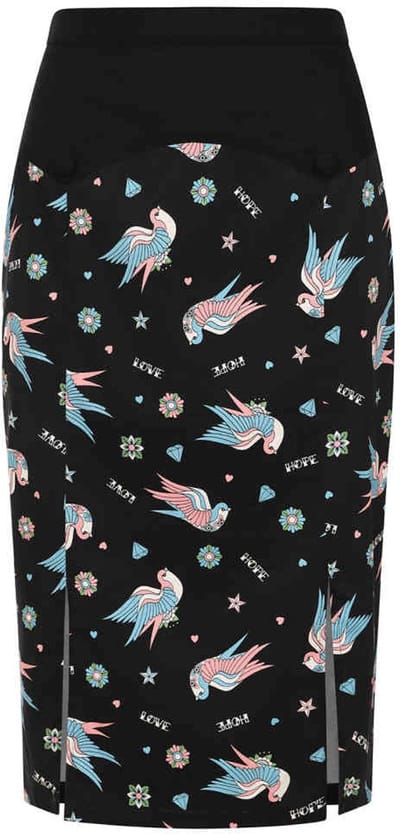 Banned - Marilou Swallows Kokerrok - 2XL - Zwart