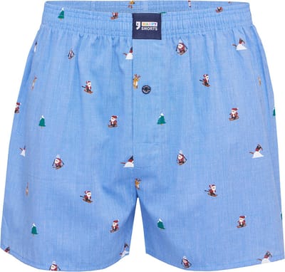 Happy Shorts Wijde Kerst Boxershort Heren Skiing Santa Lichtblauw - Losse boxershort - Maat XL