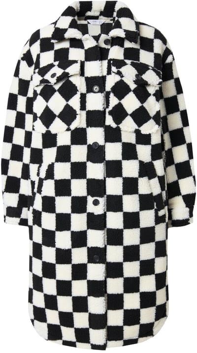 Angel of Style - Dames - Overhemdjasje A-lijn teddypluche schaakbord - Zwart - Maat 46