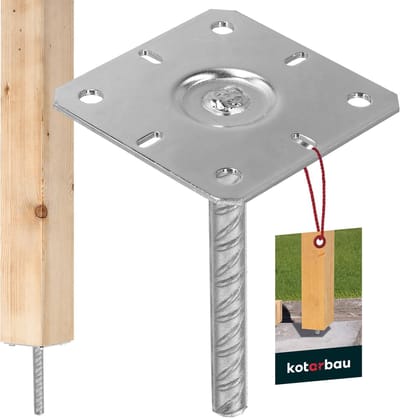 KOTARBAU® Paalhouder, Verzinkt Staal, 130 x 130 x 200 mm, Zilver, Paaldrager in Beton Storten, Betonanker voor Houten Palen, Paalhouder Schutting Beton