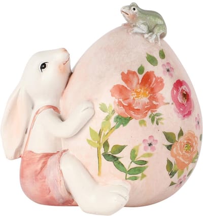 Dekoratief | Paashaas Konijn Bunny zittend m/ei, roze, resina, 8x6x15cm | A260327