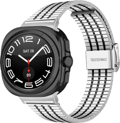 Strap-it Luxe roestvrij stalen band - geschikt voor Samsung Galaxy Watch Ultra 2 (2026) / Ultra (2024/2025) - zilver/zwart