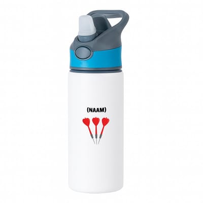 Hacebo® - Darten met eigen naam waterfles met rietje blauw - Dartbord - Darter - Sport - water fles - 650ML
