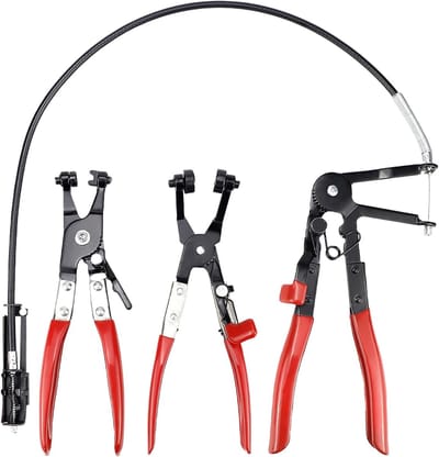 Set van 3 slangklemtangen met rechte en gebogen hals, ideaal voor auto-reparaties en installatie van veerbanden, professioneel gereedschap voor monteurs