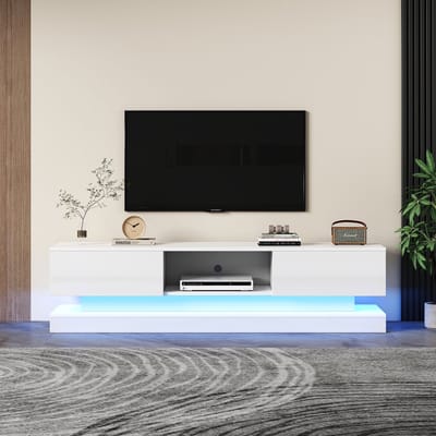 MODFU TV-meubel 160x35x40.5 cm van spaanplaat en hoogglans, 2 laden met LED en app-bediening