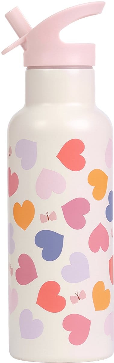 A Little Lovely Company - XL Dubbelwandige RVS drinkfles thermos - Hartjes