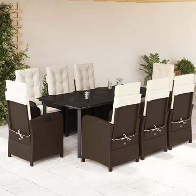 vidaXL - 9-delige - Tuinset - met - kussens - poly - rattan - bruin