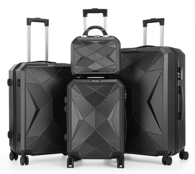Mila Shop - 4 - Delige kofferset - Hardcase - Reiskoffer - Trolley - Rolkoffer - Zwart - S-M-L-XL