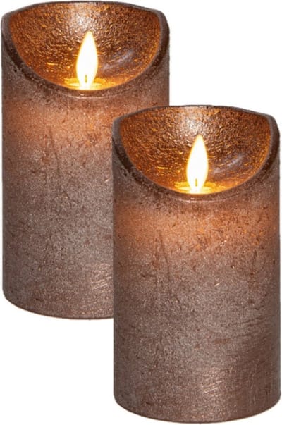 Anna's Collection Led kaars/stompkaars - 2x - brons - H12,5 x D7,5 cm - wax - bewegende vlam