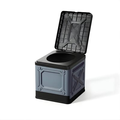 AHD® Camping Toilet - Draagbaar Toilet - Toiletemmer Met Deksel - Zwart/Blauw - 36cm x 30cm x 13cm