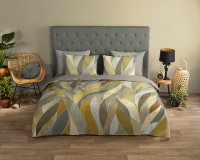 Good Morning dekbedovertrek abstracte bladeren - 2 persoons 200x200/220 cm - Grijs - 100% Katoen renforc�