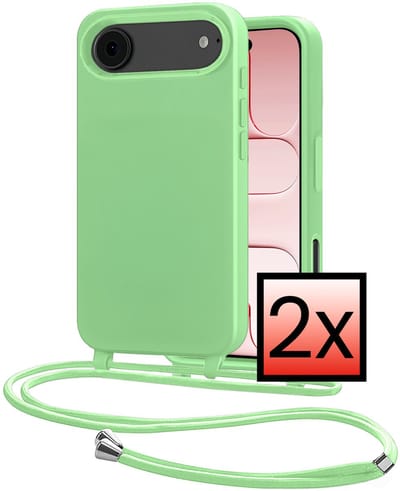 Hoes Geschikt voor iPhone Air Met Telefoonkoord - Siliconen Hoesje Backcover Met Ketting - Groen - 2 PACK