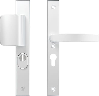 AXA Veiligheidsbeslag (Edge Plus) Smal Aluminium glad: Duwer-Kruk (model D-duwer/Blok) PC55 met kerntrekbeveiliging SKG***